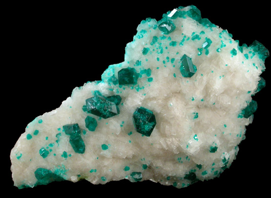 Dioptase on Calcite from Tsumeb Mine, Otavi-Bergland District, Oshikoto, Namibia