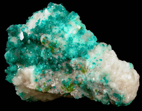 Dioptase on Calcite from Tsumeb Mine, Otavi-Bergland District, Oshikoto, Namibia