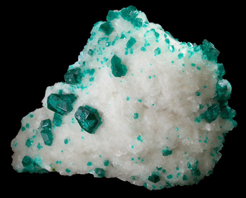 Dioptase on Calcite from Tsumeb Mine, Otavi-Bergland District, Oshikoto, Namibia