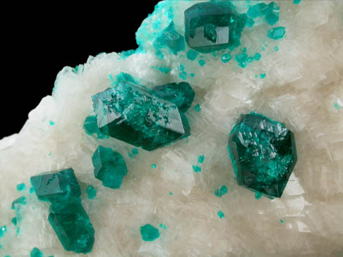 Dioptase on Calcite from Tsumeb Mine, Otavi-Bergland District, Oshikoto, Namibia