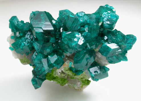 Dioptase with Duftite on Calcite from Tsumeb Mine, Otavi-Bergland District, Oshikoto, Namibia (Type Locality for Duftite)