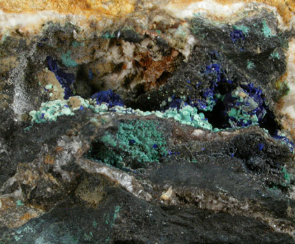Azurite, Malachite, Germanite, Tennantite, Cerussite from Tsumeb Mine, Otavi-Bergland District, Oshikoto, Namibia