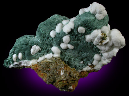Calcite on Malachite from Tsumeb Mine, Otavi-Bergland District, Oshikoto, Namibia