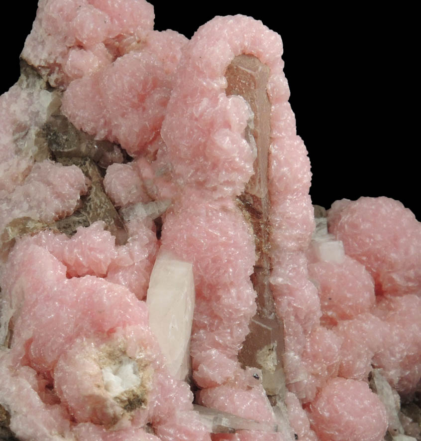 Rhodochrosite over Quartz with Barite from N'Chwaning II Mine, Kalahari Manganese Field, Northern Cape Province, South Africa