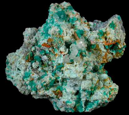 Cerussite, Dioptase and Wulfenite on Willemite from Mammoth-St. Anthony Mine, Tiger, Pinal County, Arizona