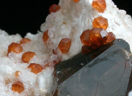 Opal var. Hyalite on Albite, Spessartine Garnet, Smoky Quartz from Putian, Fujian Province, China