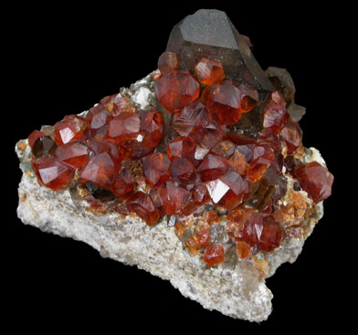 Spessartine Garnet on Smoky Quartz from Putian, Tongbei-Yunling District, Fujian Province, China