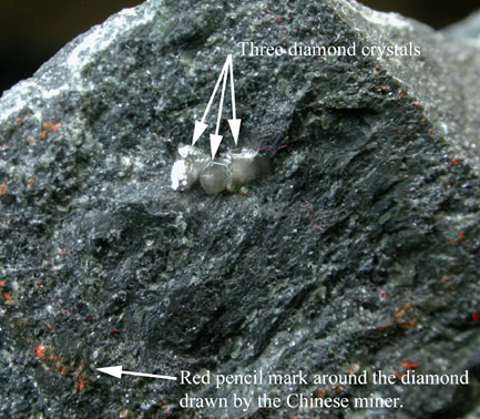 Diamonds in Kimberlite from Red Flag #2 Mine, Mengyin, Shandong Province, China