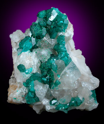 Dioptase on Calcite from Altyn-Tyube, 66 km east of Karagandy, Karaganda Oblast', Kazakhstan (Type Locality for Dioptase)