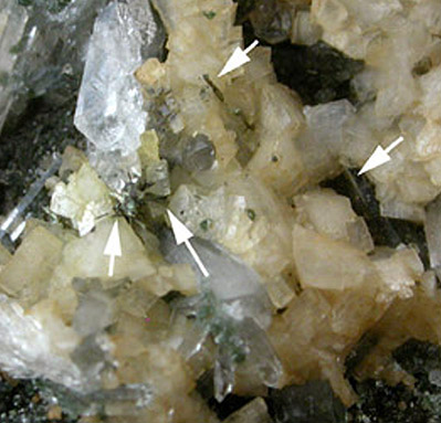 Millerite, Calcite, Quartz from Greystones Quarry, Levant, Cornwall, England