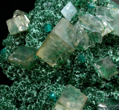 Calcite, Dioptase, Malachite from Tsumeb Mine, Otavi-Bergland District, Oshikoto, Namibia