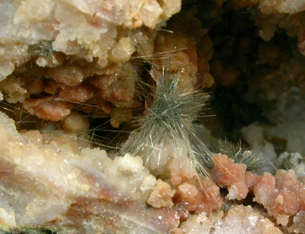 Millerite in Quartz Geode from US Route 27 road cut, Halls Gap, Lincoln County, Kentucky