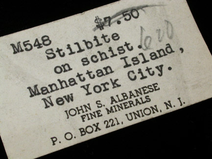 Stilbite on schist from Manhattan Island, New York City, New York