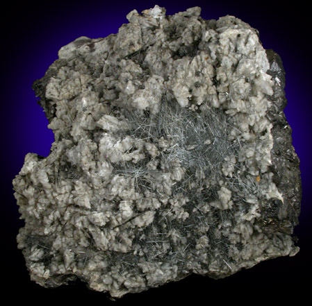 Boulangerite on Calcite, Quartz, Sphalerite from Noche Buena Mine, Mazapil, Zacatecas, Mexico