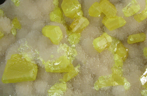 Sulfur on Aragonite from Agrigento District (Girgenti), Sicily, Italy