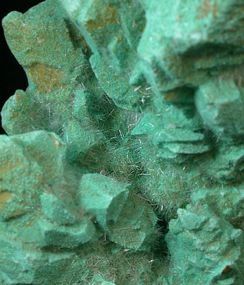 Malachite and Gypsum over Calcite from Copper Queen Mine, Bisbee, Warren District, Cochise County, Arizona