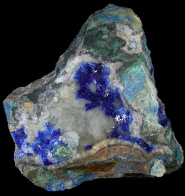 Linarite on Quartz from Grand Reef Mine, Aravaipa District, Graham County, Arizona