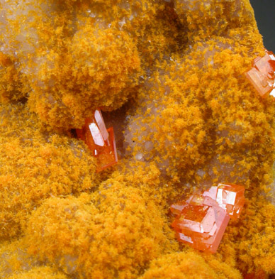 Mimetite with Wulfenite from Rowley Mine, 20 km northwest of Theba, Painted Rock Mountains, Maricopa County, Arizona