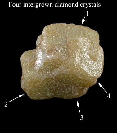 Diamond (8.02 carat intergrown cubic crystals) from Mbuji-Mayi (Miba), Democratic Republic of the Congo