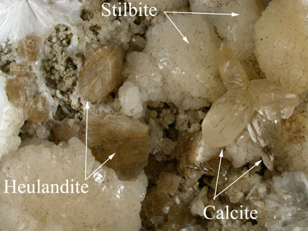 Heulandite-Ca, Stilbite, Calcite from Braen's Quarry, Haledon, Passaic County, New Jersey