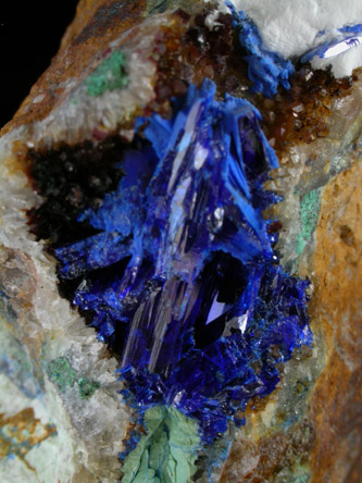 Linarite on Quartz from Grand Reef Mine, Aravaipa District, Graham County, Arizona