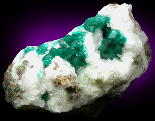 Dioptase on Calcite from Tsumeb Mine, Otavi-Bergland District, Oshikoto, Namibia