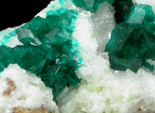 Dioptase on Calcite from Tsumeb Mine, Otavi-Bergland District, Oshikoto, Namibia