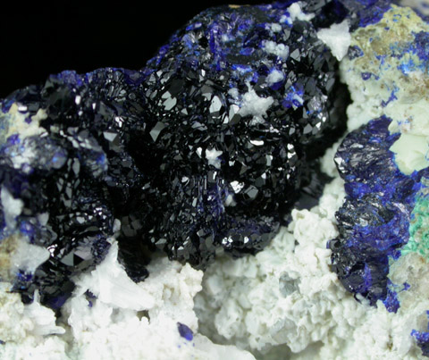 Azurite on Quartz with Cerussite from Mazapil, Zacatecas, Mexico