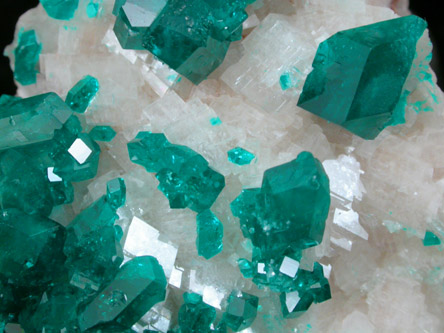 Dioptase on Calcite from Tsumeb Mine, Otavi-Bergland District, Oshikoto, Namibia