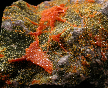 Vanadinite pseudomorphs after Wulfenite from Rowley Mine, 20 km northwest of Theba, Painted Rock Mountains, Maricopa County, Arizona