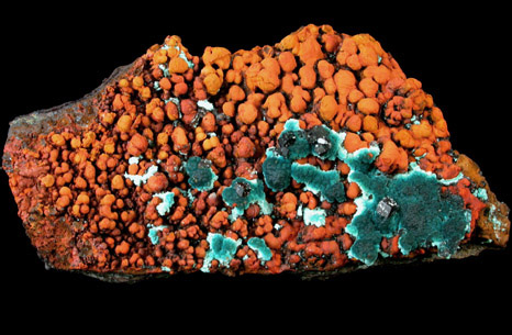 Aurichalcite and Calcite on Goethite from Mina Ojuela, Mapimi, Durango, Mexico