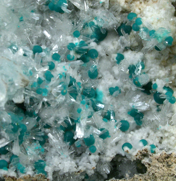 Rosasite on Hemimorphite from Aquiles Sedan, Chihuahua, Mexico