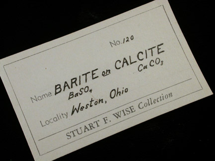 Barite on Calcite from Pugh Quarry, 6 km NNW of Custar, Wood County, Ohio