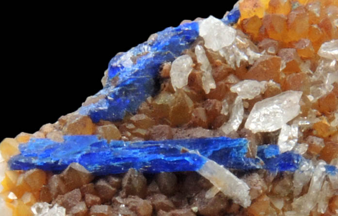 Linarite and Anglesite on Quartz from Grand Reef Mine, Aravaipa District, Graham County, Arizona