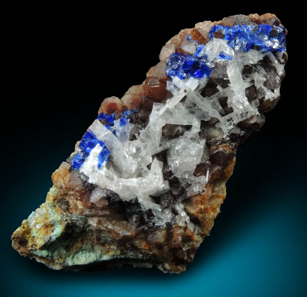 Cerussite and Linarite on Quartz from Grand Reef Mine, Aravaipa District, Graham County, Arizona