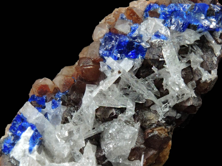 Cerussite and Linarite on Quartz from Grand Reef Mine, Aravaipa District, Graham County, Arizona