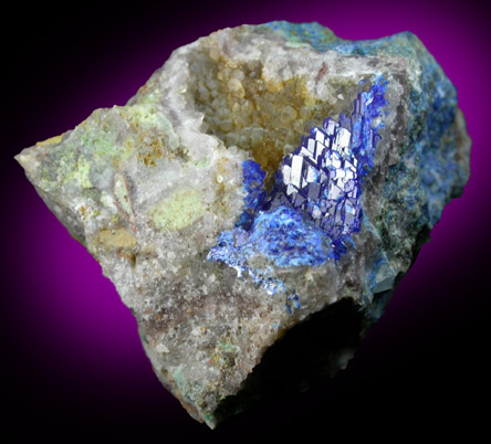 Linarite on Quartz from Grand Reef Mine, Aravaipa District, Graham County, Arizona