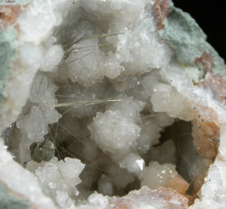 Millerite in Quartz Geode from US Route 27 road cut, Halls Gap, Lincoln County, Kentucky