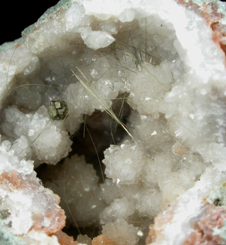 Millerite in Quartz Geode from US Route 27 road cut, Halls Gap, Lincoln County, Kentucky