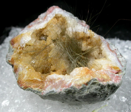 Millerite and Pyrite in Quartz Geode from US Route 27 road cut, Halls Gap, Lincoln County, Kentucky