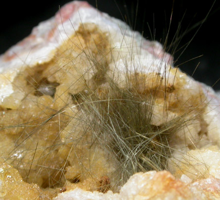 Millerite and Pyrite in Quartz Geode from US Route 27 road cut, Halls Gap, Lincoln County, Kentucky