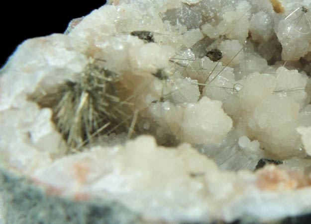 Millerite in Quartz Geode from US Route 27 road cut, Halls Gap, Lincoln County, Kentucky