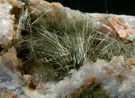 Millerite in Quartz Geode from US Route 27 road cut, Halls Gap, Lincoln County, Kentucky