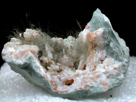 Millerite in Quartz Geode from US Route 27 road cut, Halls Gap, Lincoln County, Kentucky