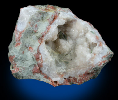 Millerite in Quartz Geode from US Route 27 road cut, Halls Gap, Lincoln County, Kentucky