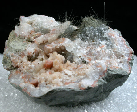 Millerite and Pyrite in Quartz Geode from US Route 27 road cut, Halls Gap, Lincoln County, Kentucky