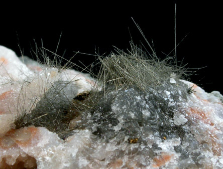 Millerite and Pyrite in Quartz Geode from US Route 27 road cut, Halls Gap, Lincoln County, Kentucky