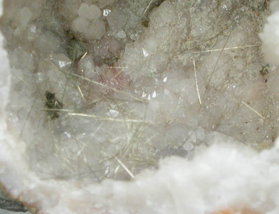 Millerite in Quartz Geode from US Route 27 road cut, Halls Gap, Lincoln County, Kentucky