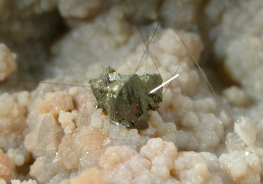 Millerite and Pyrite in Quartz Geode from US Route 27 road cut, Halls Gap, Lincoln County, Kentucky