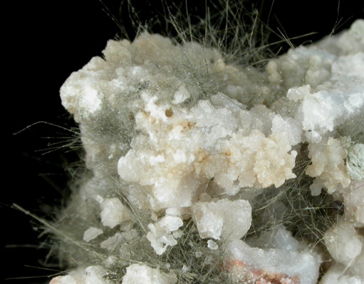 Millerite on Quartz from US Route 27 road cut, Halls Gap, Lincoln County, Kentucky